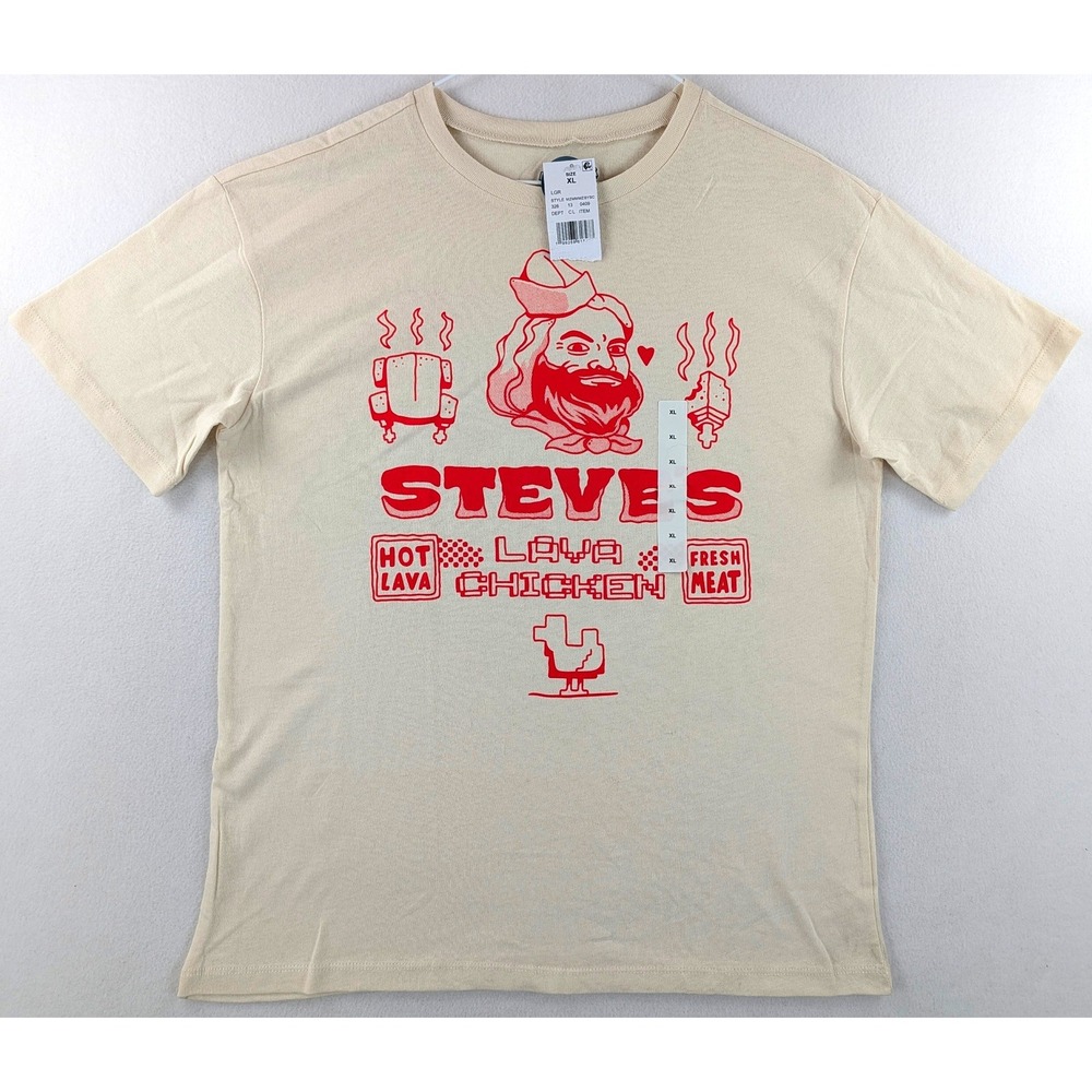 Minecraft Movie Steve's Lava Chicken T-Shirt Men's XL Beige Red NWT 2025
